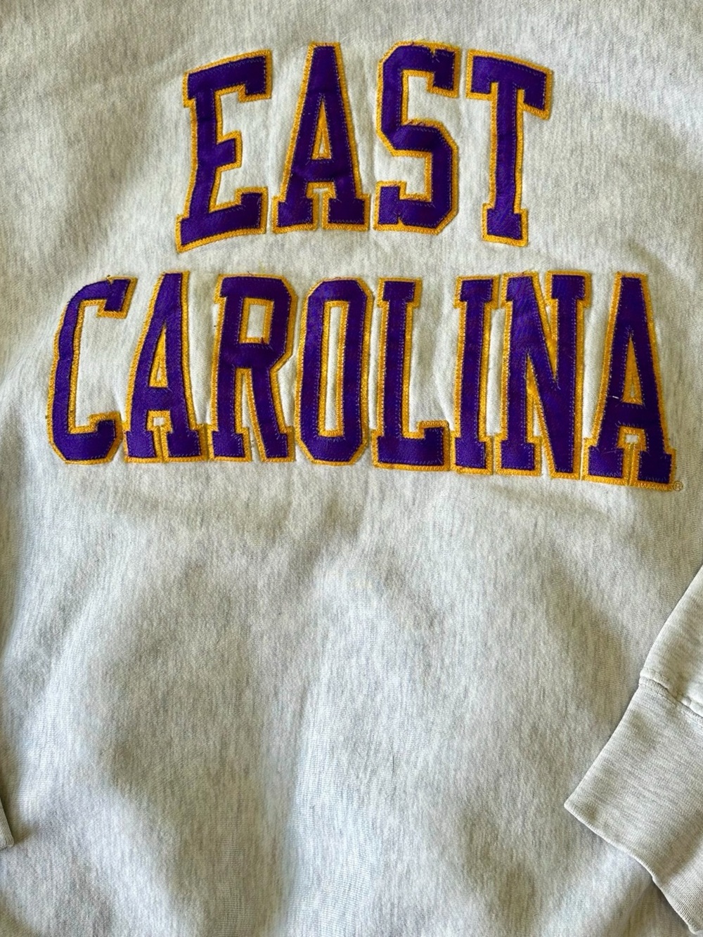 VTG East Carolina Sweatshirt Sewn Satin Collegiate Letters Size Small Distressed